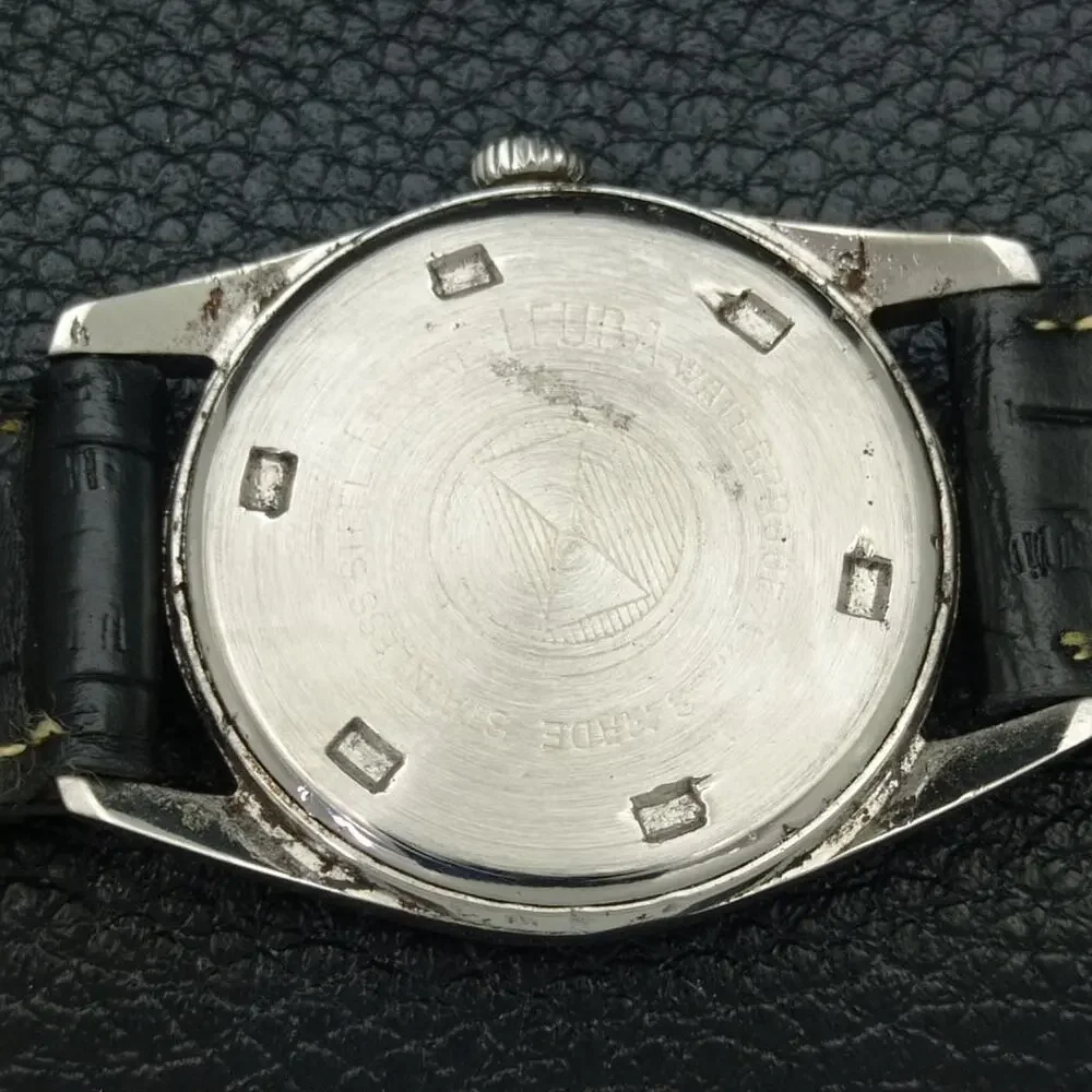 Vintage 1979 Favre Leuba Manual Mens Silver Watch W/Leather Strap